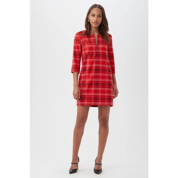 💕TRINA TURK💕 Versed Dress ~ Red Koshijima Check Plaid Print Small S NWT - Picture 1 of 14